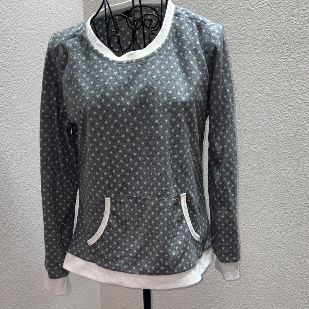 Nicole Miller Gray Polka-Print Long Sleeve Cozy Pullover Top